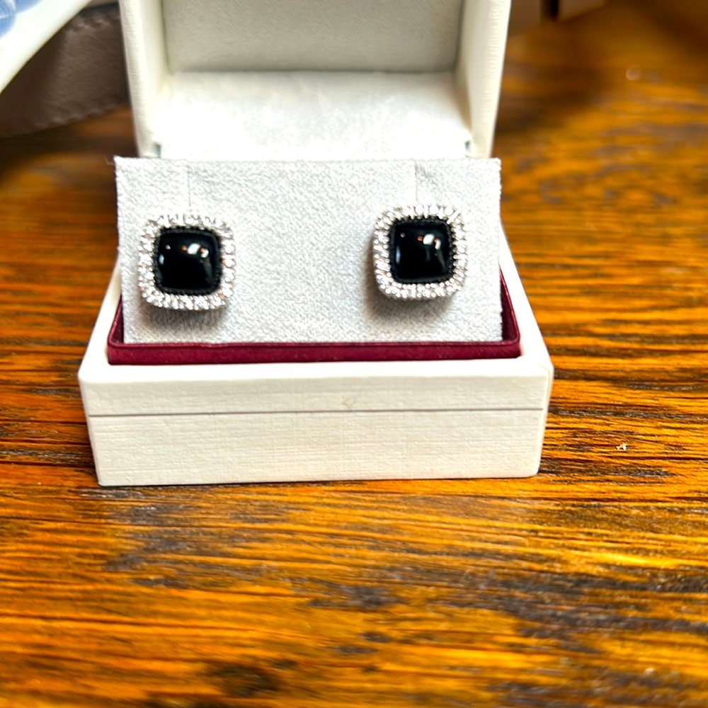 Onyx and diamond earrings